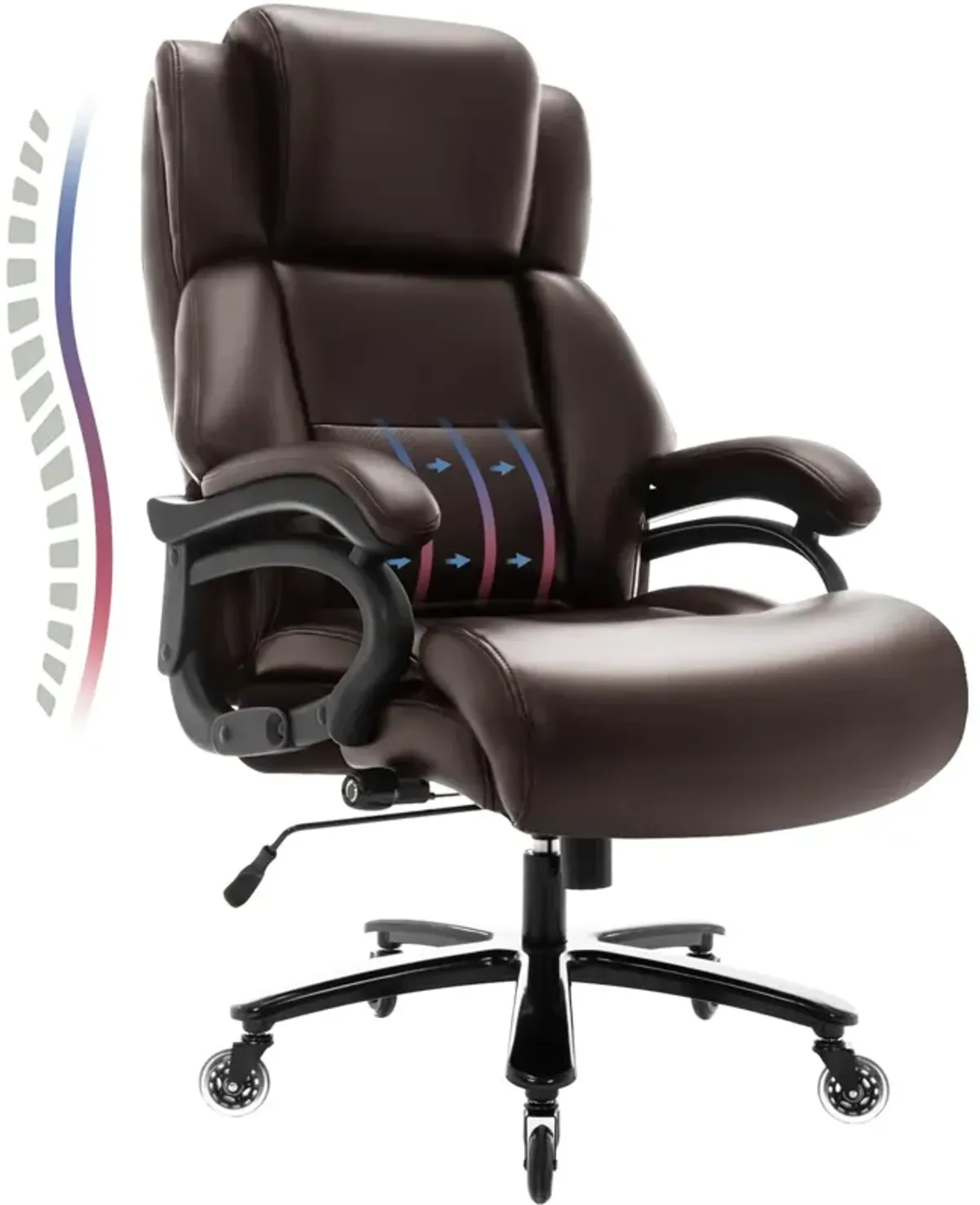 400lbs Big and Tall Office Chair- Adjustable Lumbar Support Heavy Duty Metal Base Quiet Rubber Wheels High Back Large Executive