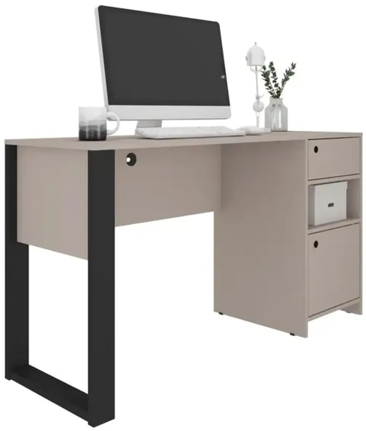 Techni Mobili Modern Style Industrial Writing Desk with Storage, Grey