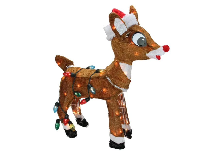 24" Lighted Rudolph with String Lights Christmas Outdoor Yard Decoration