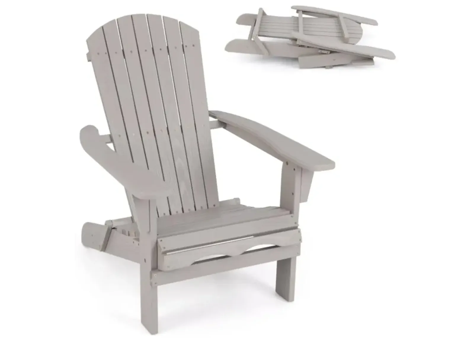 Hivvago 1 Piece Folding Adirondack Chair with High Backrest and Wide Armrests