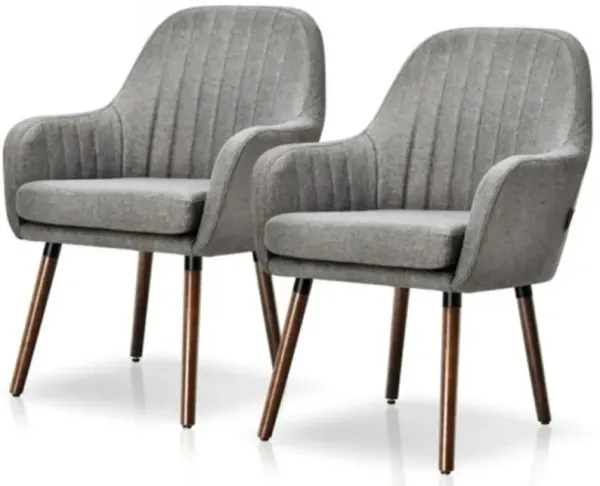 Set of 2 Upholstered Accent Chairs in Retro Linen – Wooden Legs and Comfortable Seating for Any Space