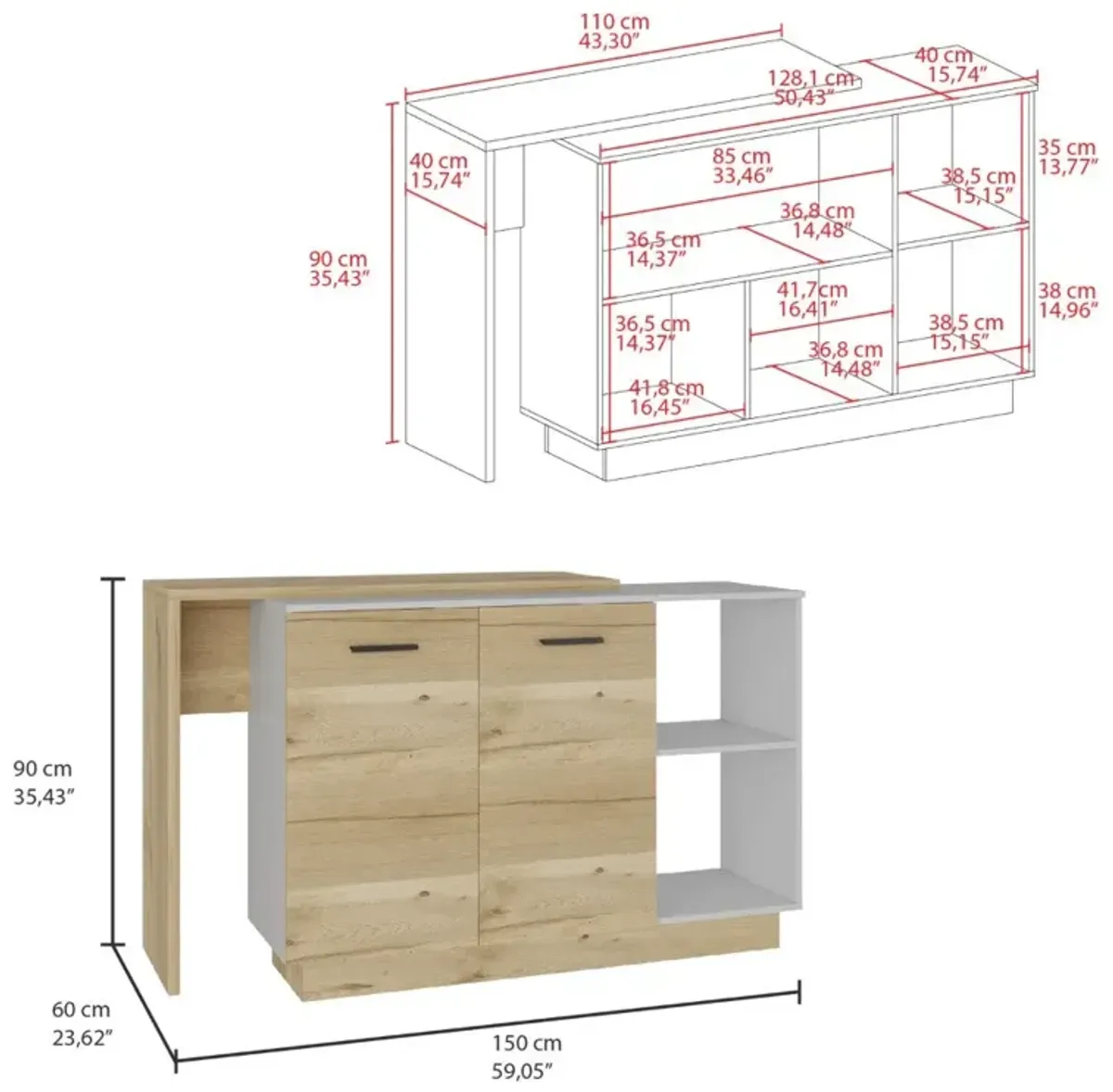 Kitchen Island Ohio, Kitchen, White / Light Oak