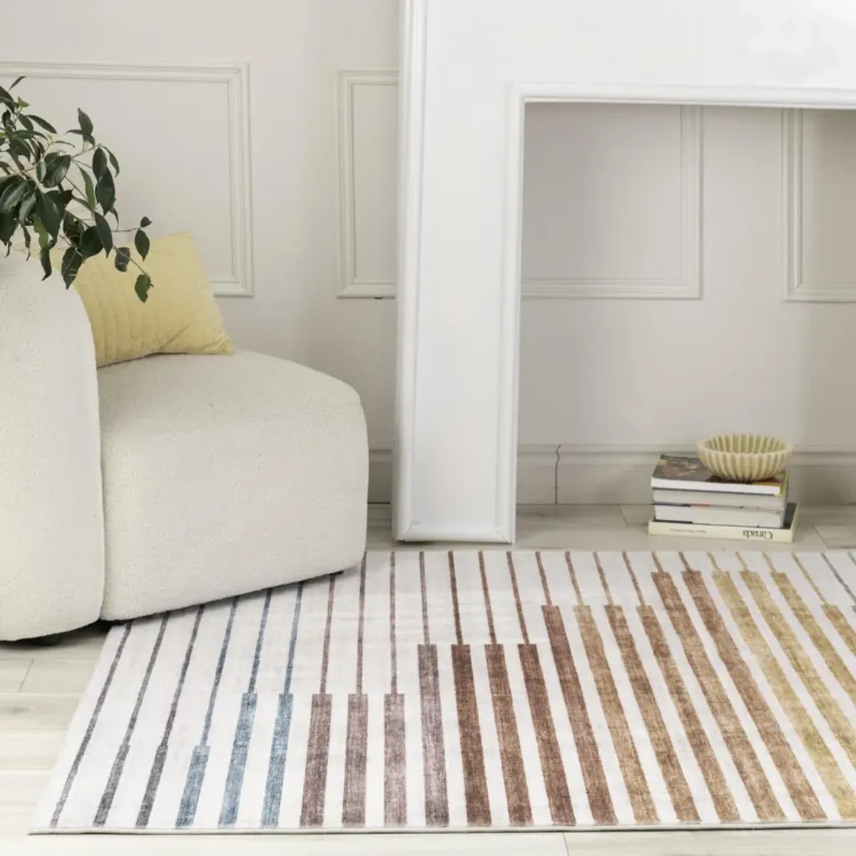 Eclipse Colorful Striped Rainbow White Beige Indoor Area Rug