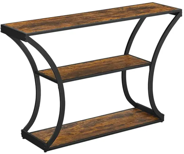 Hivvago Industrial Brown 3-Tier Console Table with Curved Legs