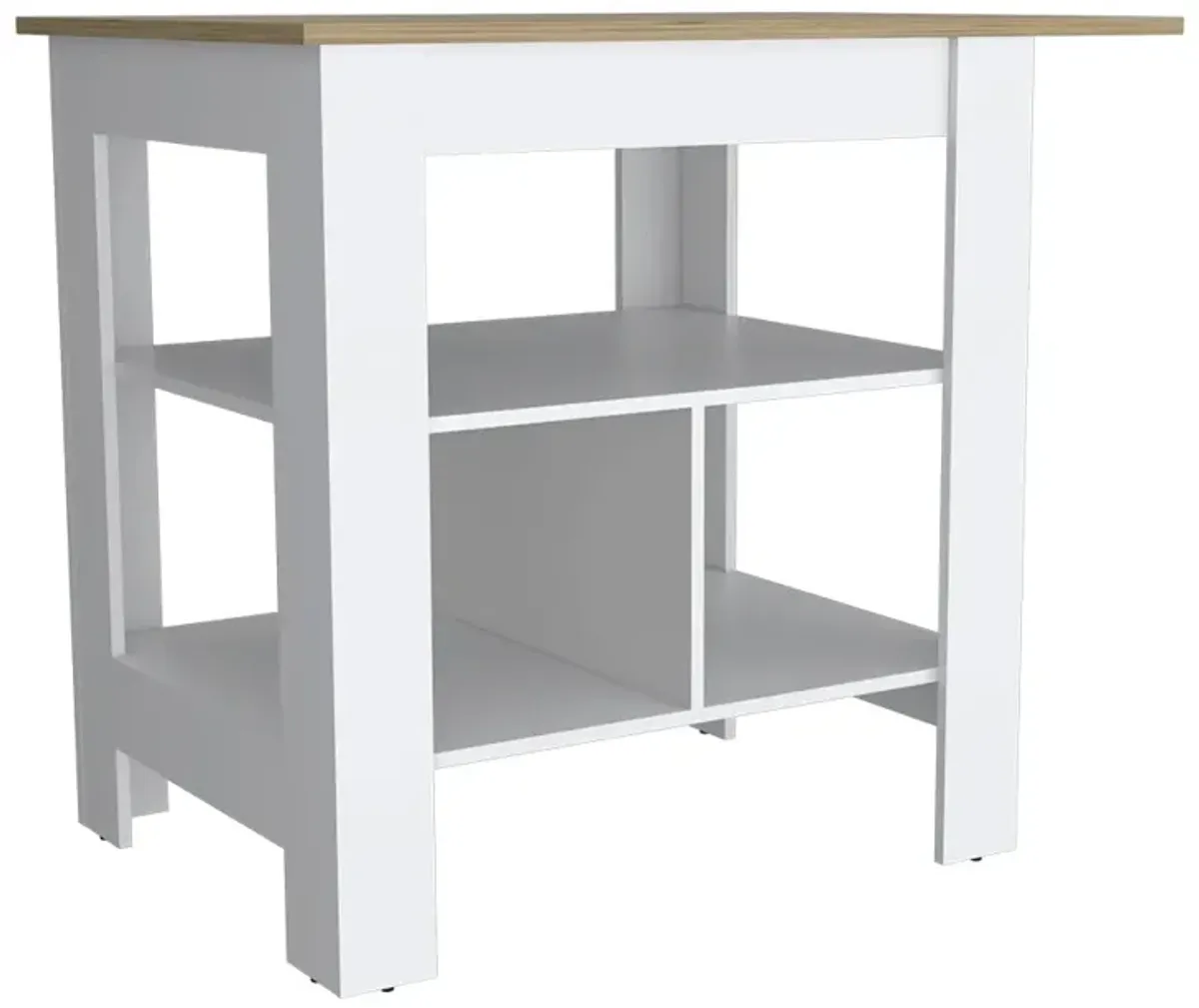 Bowie 2 Piece Kitchen Set, Kitchen Island + Pantry Cabinet, White / Light Oak