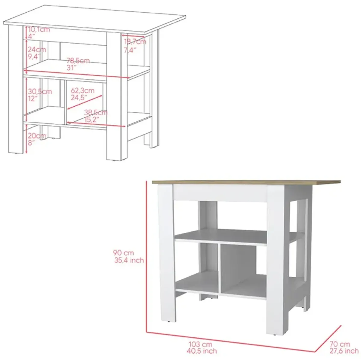 Bowie 2 Piece Kitchen Set, Kitchen Island + Pantry Cabinet, White / Light Oak