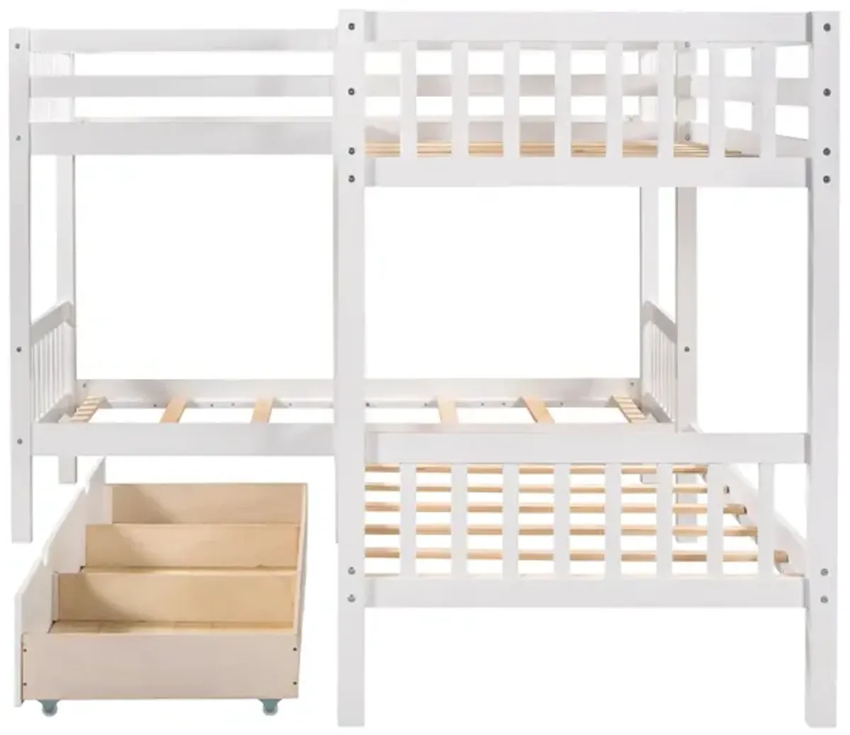 Twin L-Shaped Bunk Bed With Drawers