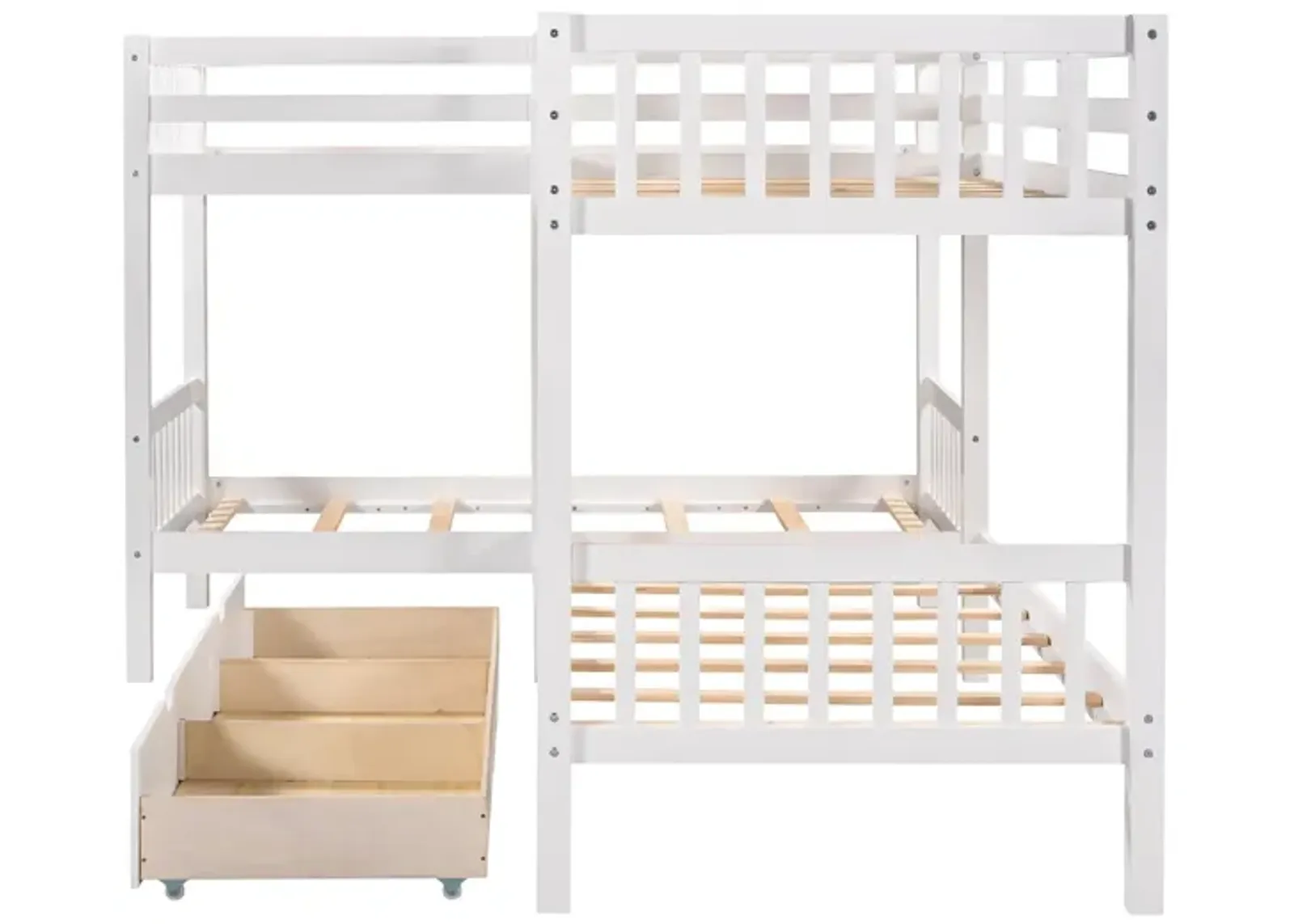 Twin L-Shaped Bunk Bed With Drawers