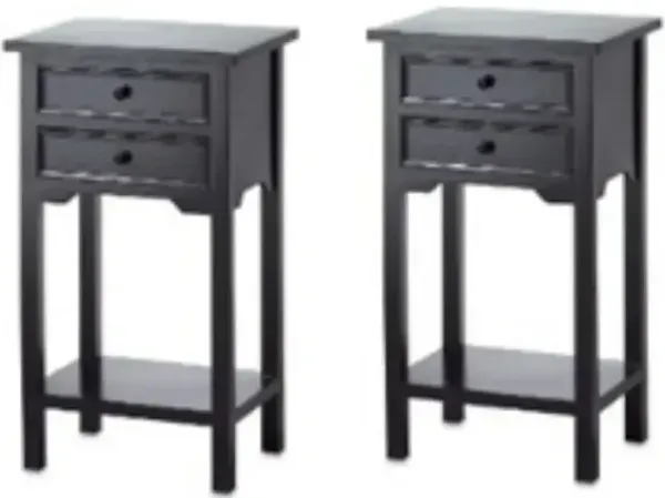 Set of 2 Pine Wood Nightstand Side Tables for Bedroom or Living Room