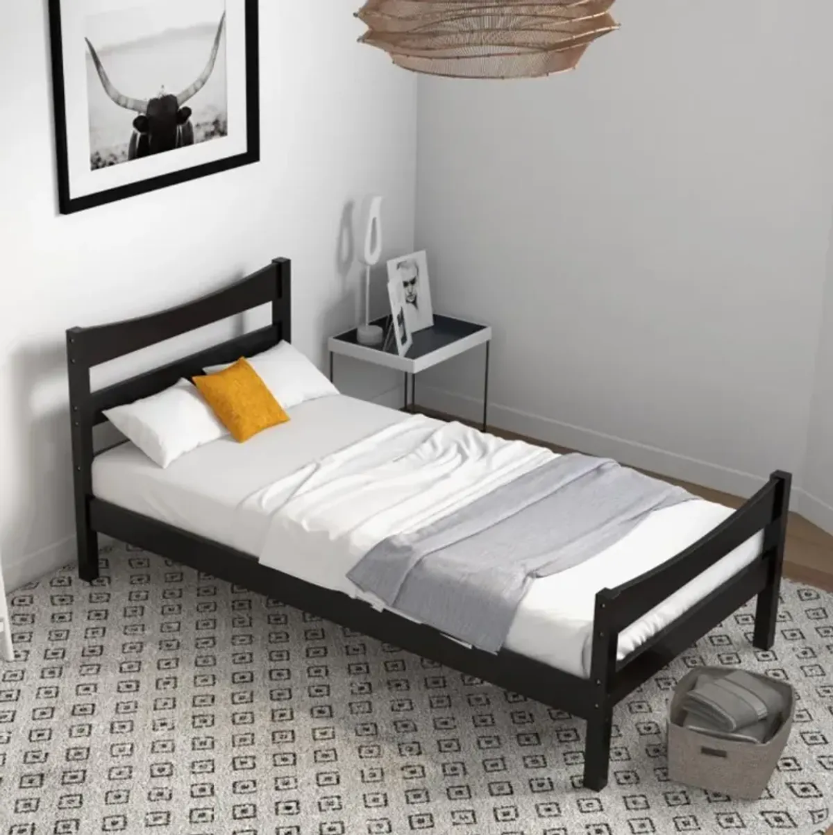 Hivvago Rustic Style Platform Bed Frame with Headboard and Footboard