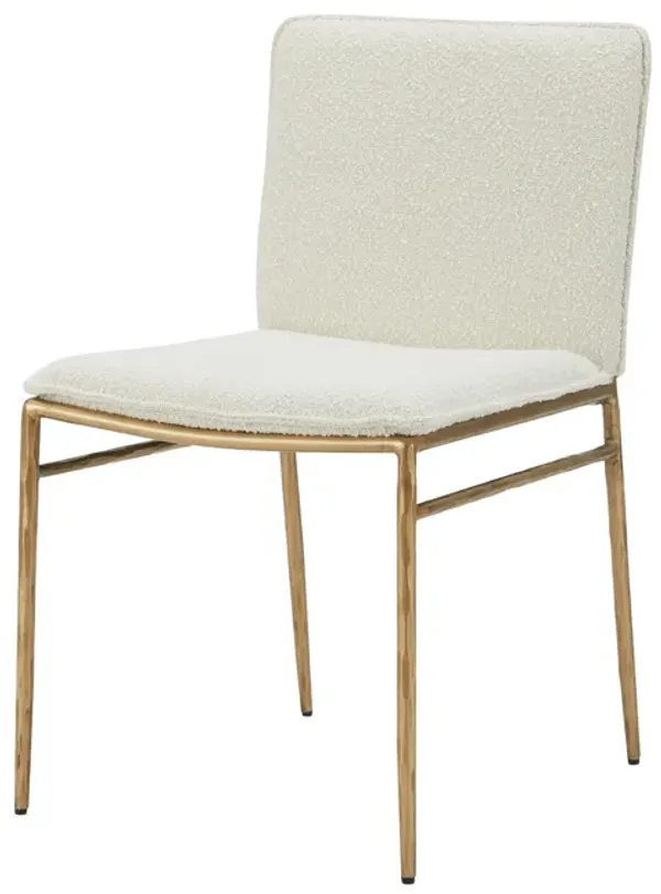 Cid Abby 19 Inch Side Dining Chair, Off White, Brass Gold Finished Legs - Benzara