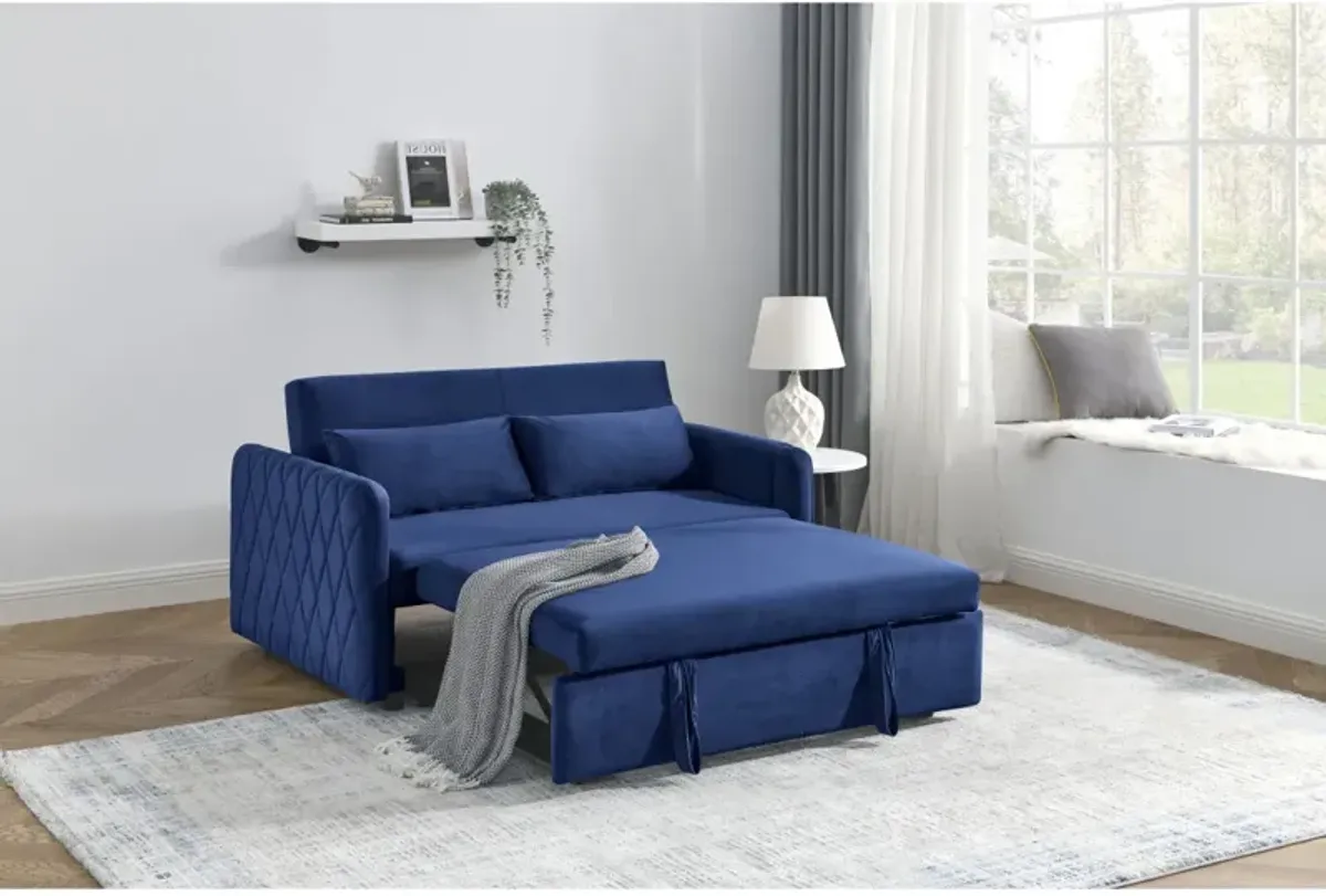 55" Modern Convertible Sofa Bed With 2 Detachable Arm Pockets, Velvet Loveseat Sofa With Pull Out