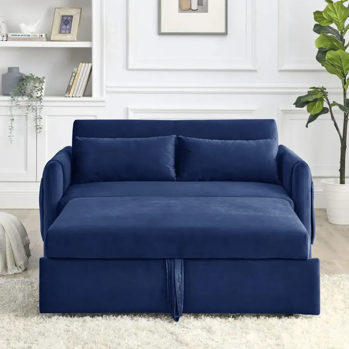 55" Modern Convertible Sofa Bed With 2 Detachable Arm Pockets, Velvet Loveseat Sofa With Pull Out