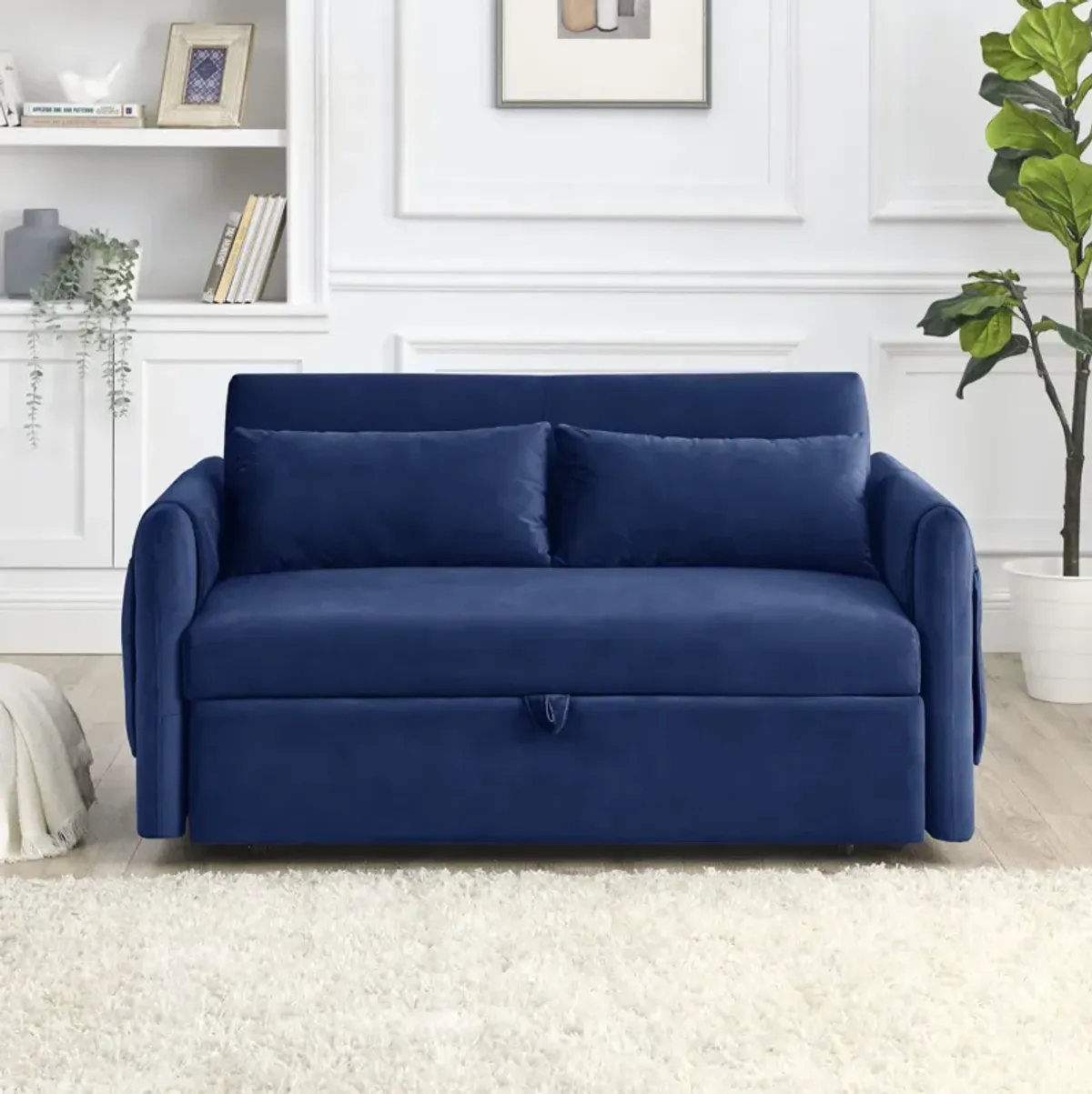 55" Modern Convertible Sofa Bed With 2 Detachable Arm Pockets, Velvet Loveseat Sofa With Pull Out