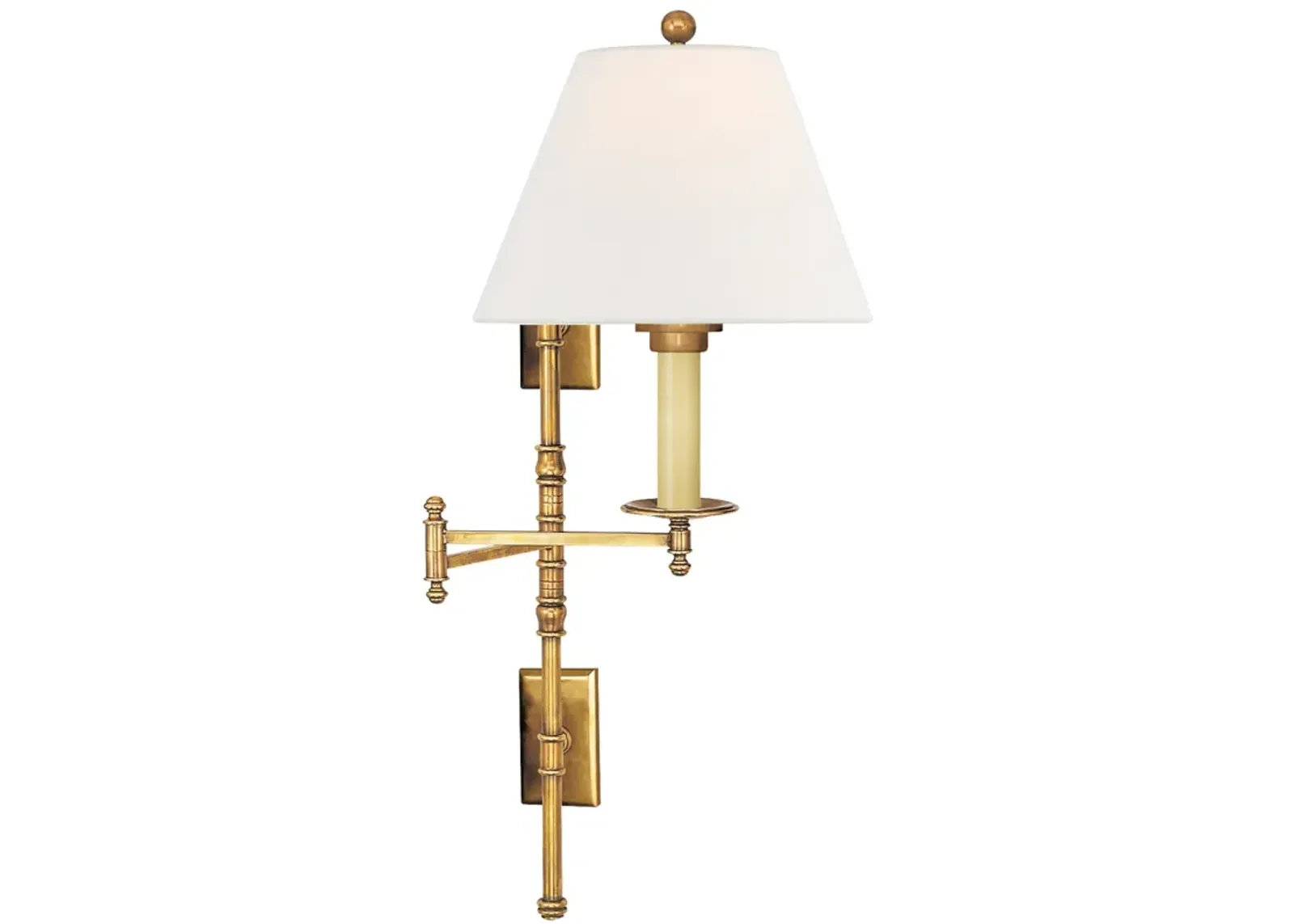 Dorchester Double Backplate Swing Arm in Antique-Burnished Brass with Linen Shade