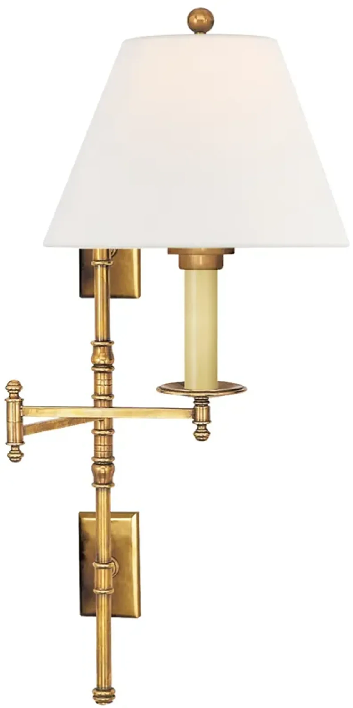 Dorchester Double Backplate Swing Arm in Antique-Burnished Brass with Linen Shade