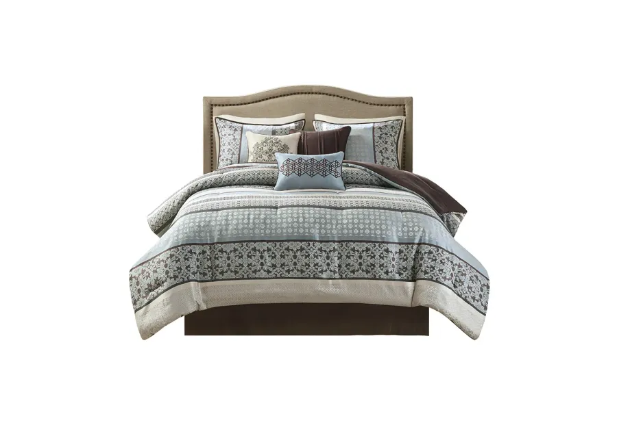 Gracie Mills Irmgard 7-Piece Geometric and Damask Comforter Set