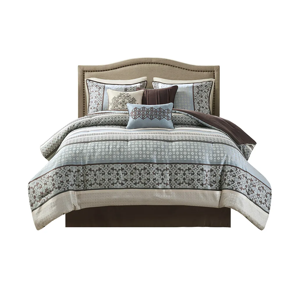 Gracie Mills Irmgard 7-Piece Geometric and Damask Comforter Set