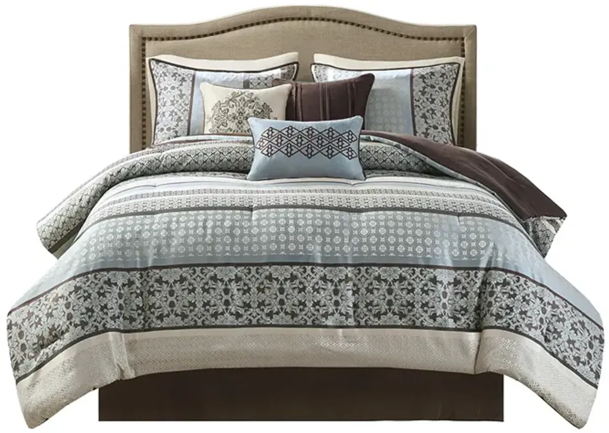 Gracie Mills Irmgard 7-Piece Geometric and Damask Comforter Set