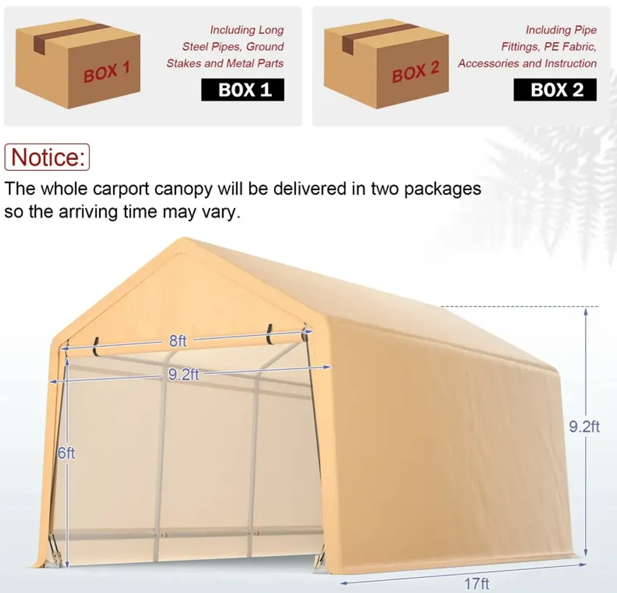 9 x 17 Feet Heavy Duty Carport Canopy-Yellow