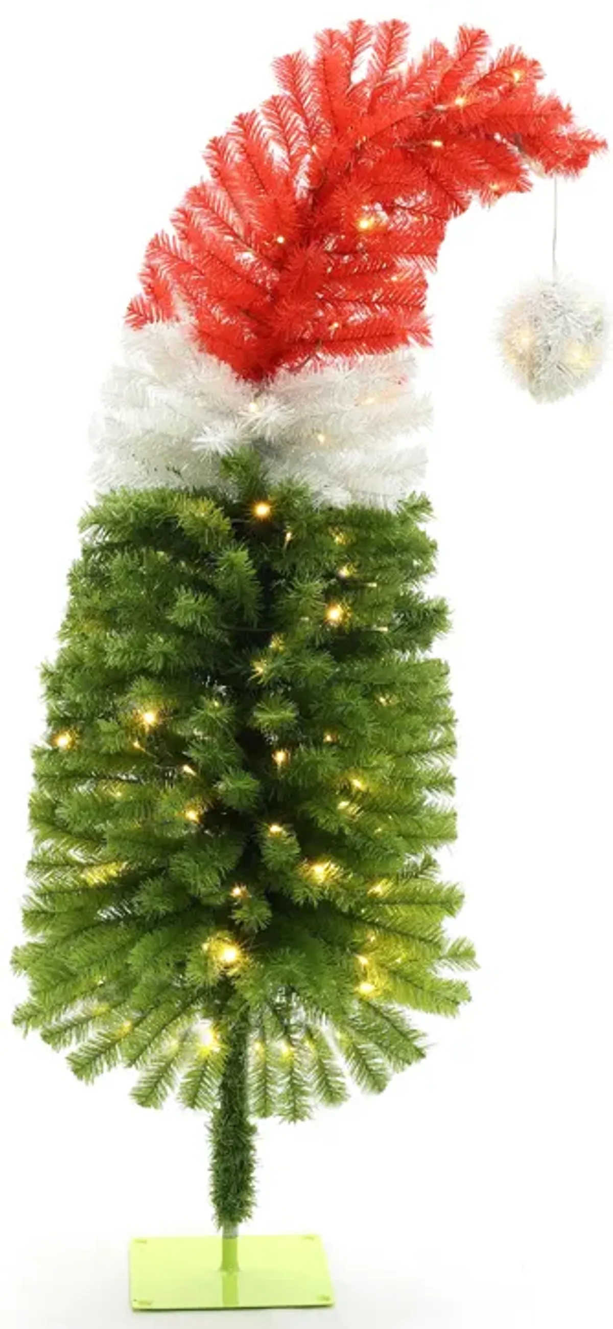 LuxenHome 5Ft Pre-Lit Artificial Tree with Santa Hat Treetop