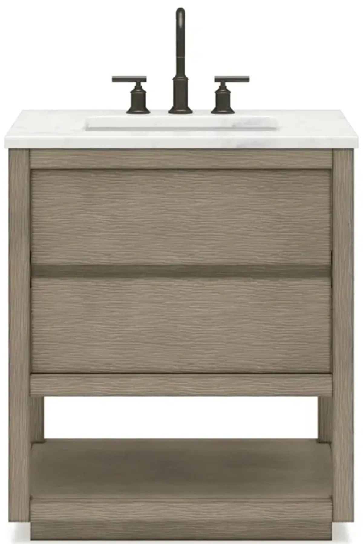 Oakman 30 In. Single Sink Carrara White Marble Countertop Bath Vanity in Grey Oak