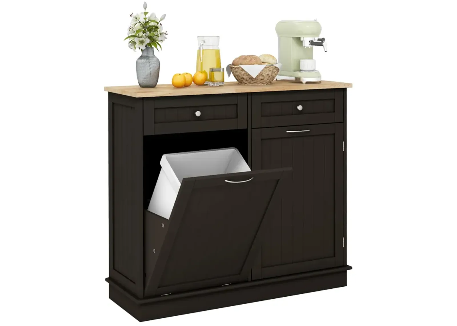 Kitchen Tilt Out Trash Cabinet with 11 Gallon Hidden Garbage Holder and Adjustable Shelf-Brown