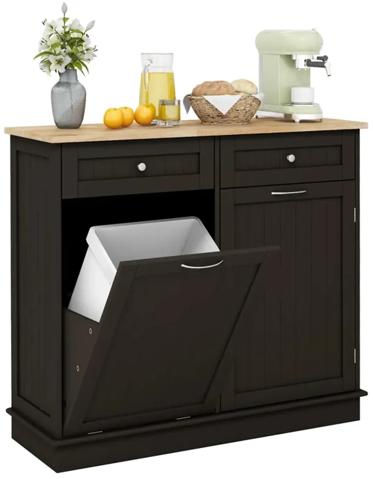 Kitchen Tilt Out Trash Cabinet with 11 Gallon Hidden Garbage Holder and Adjustable Shelf-Brown