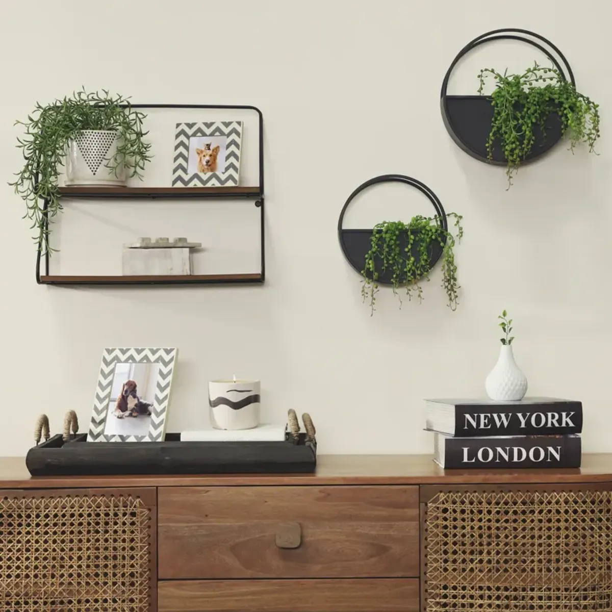 Metal /wood 20" 2 Tier Wall Shelf