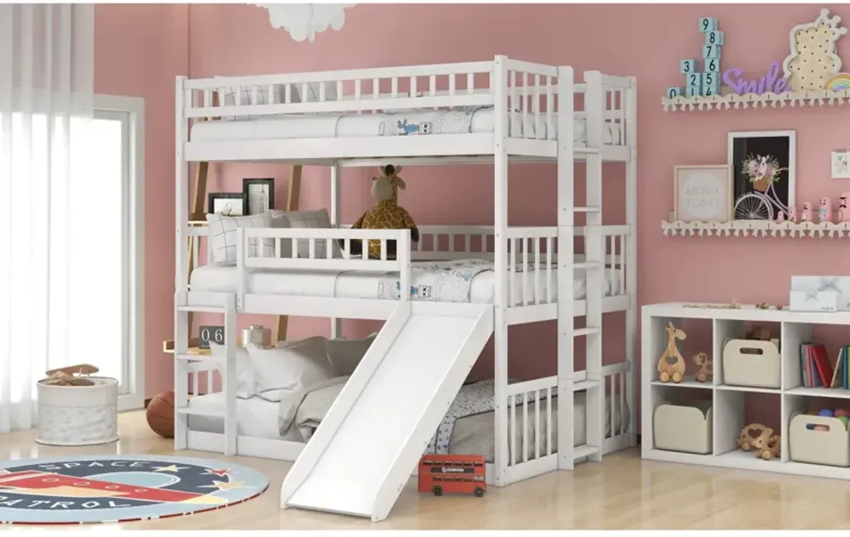 Full-Over-Full-Over-Full Triple Bed With Built-In Ladder And Slide, Triple Bunk Bed