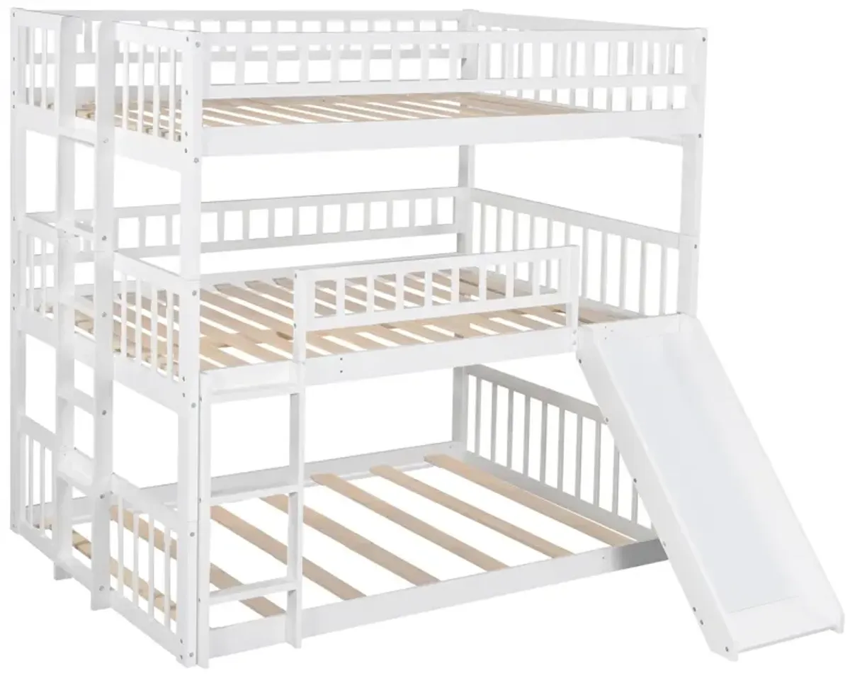 Full-Over-Full-Over-Full Triple Bed With Built-In Ladder And Slide, Triple Bunk Bed