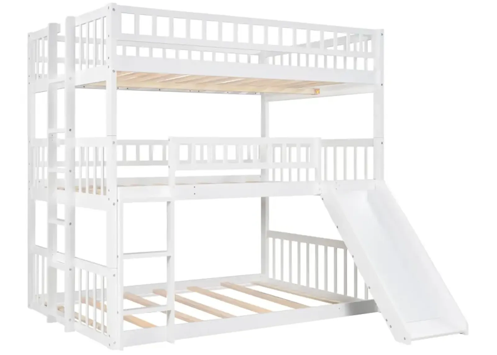 Full-Over-Full-Over-Full Triple Bed With Built-In Ladder And Slide, Triple Bunk Bed