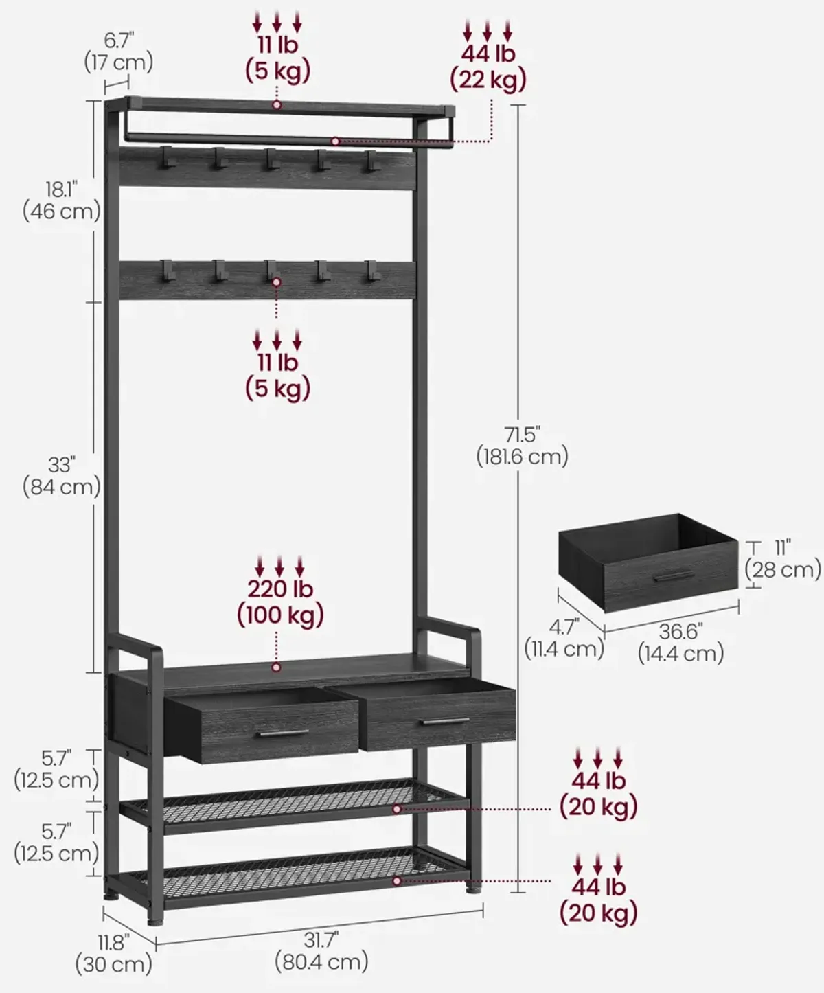 Hall Tree with Bench and Shoe Storage