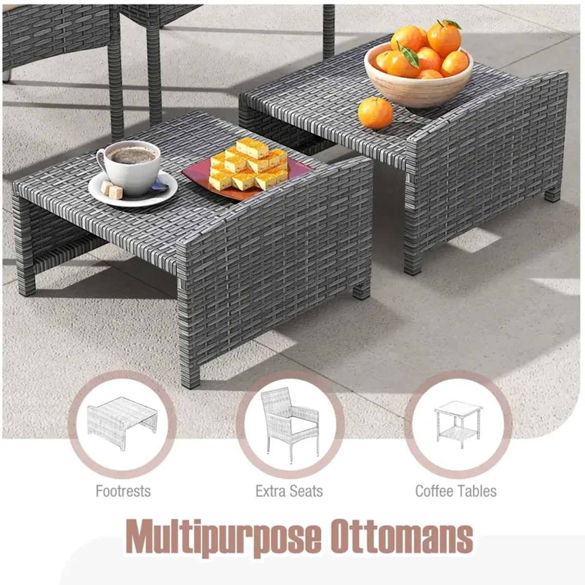 5 Pieces Patio Conversation Set with Soft Cushions and Ottomans-Beige