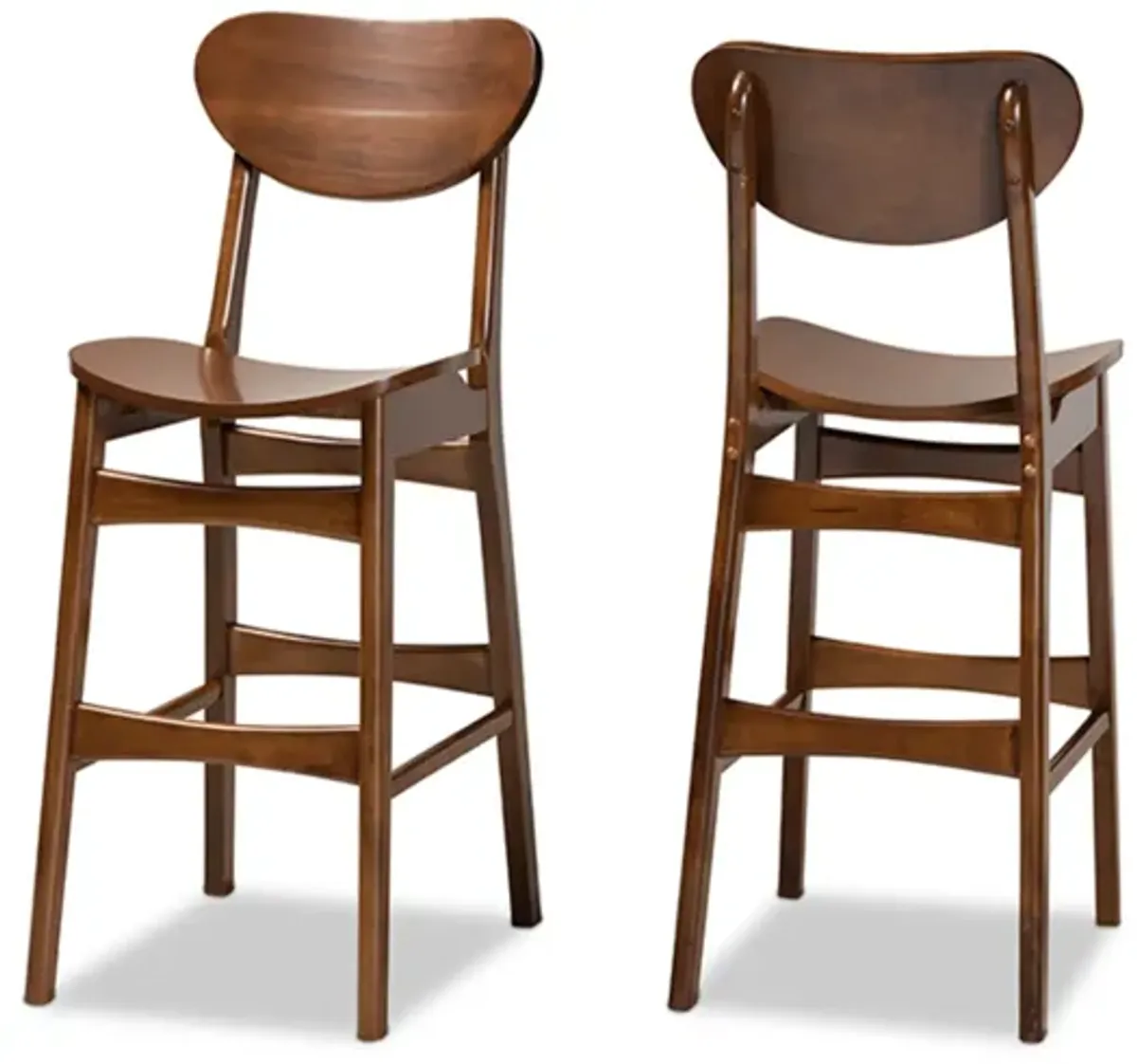 Baxton Studio Katya Mid-Century Modern Walnut Brown Finished Wood 2-Piece Bar Stool Set
