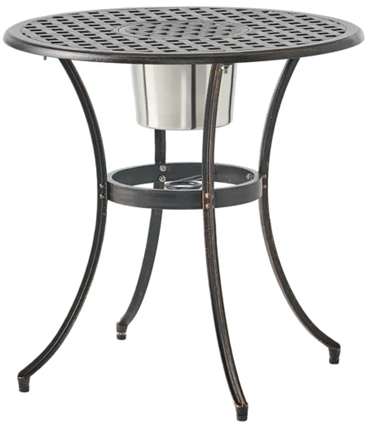 Outdoor Bistro Table Set with 2 Chairs and an Ice Bucket, Coppertone - Benzara