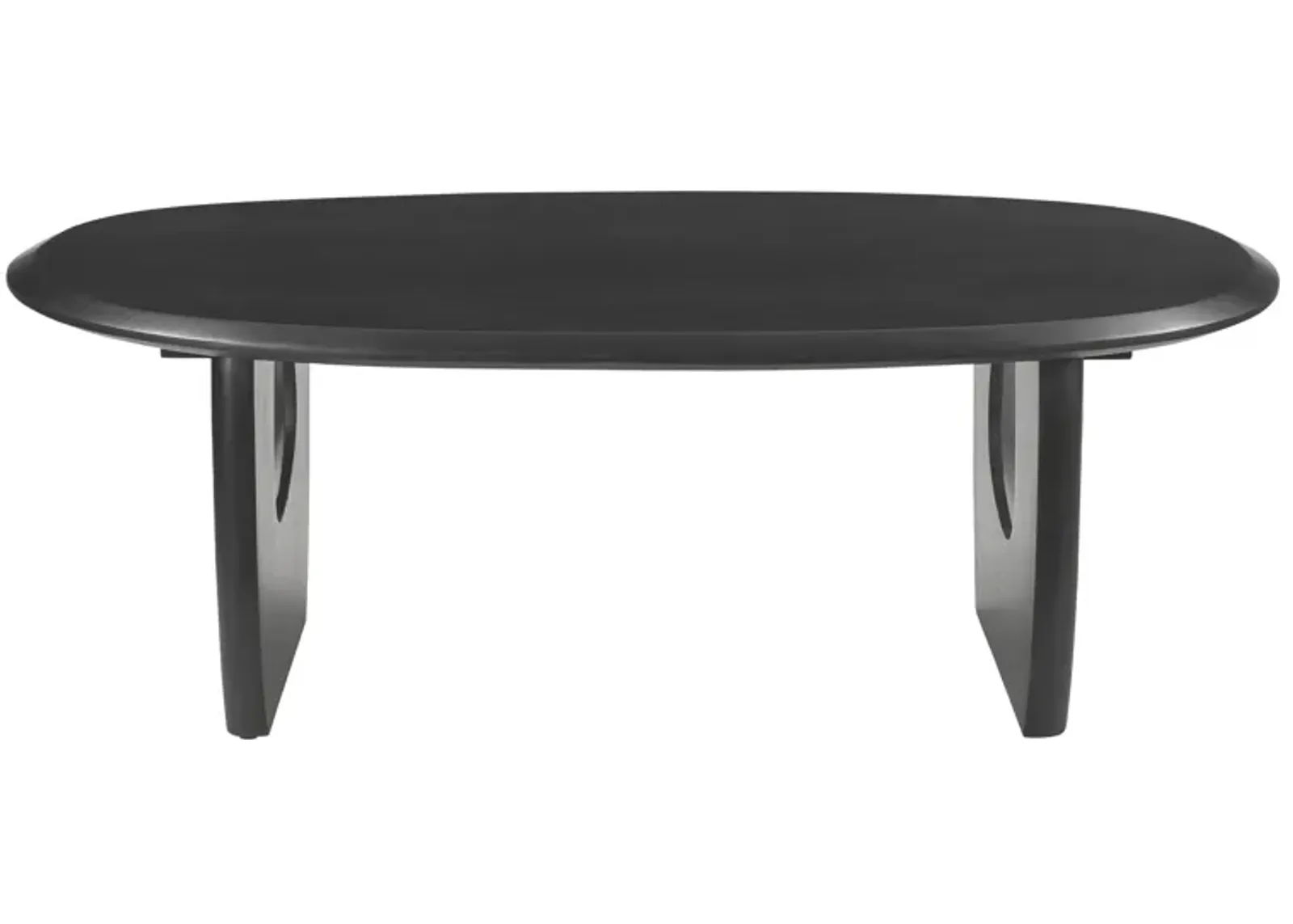 43 Inch Coffee Table, Handcrafted Acacia Wood, Cut Out Rounded Panel Legs, Black - Benzara