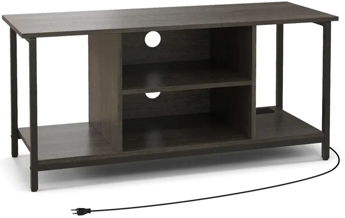 3-Tier TV Stand with Power Outlet USB and Adjustable Shelf-Grey