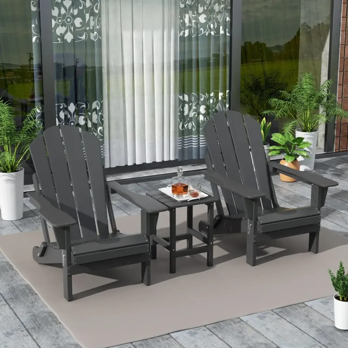 WestinTrends 3-Piece Outdoor Patio Adirondack Chairs with Side Table Set