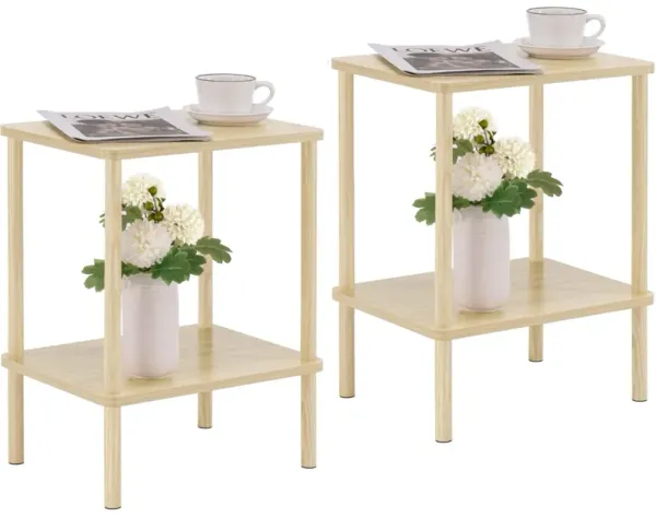 Apicizon 2 Tier End Table Set of 2, Boho Side Table with Storage Shelf, Nightstand Bedside Table for Small Spaces, Bedroom, Livi