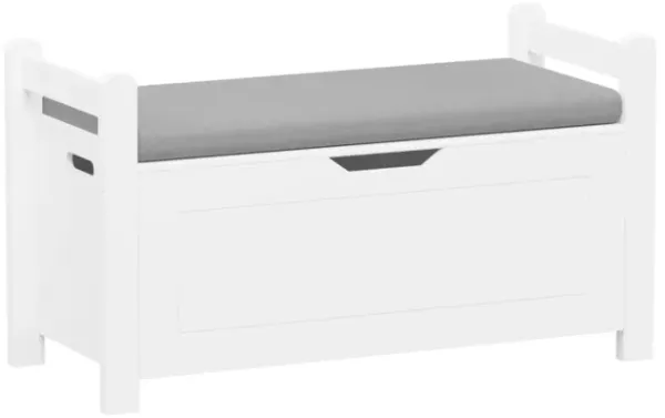 Kids Toy Box Chest, White Rubber Wood Toy Box for Boys Girls, Large Storage Cabinet with Cushion Seat Bench/Flip-Top Lid/Safety Hinge, Toy Storage Organizer Trunk for Nursery, Playroom
