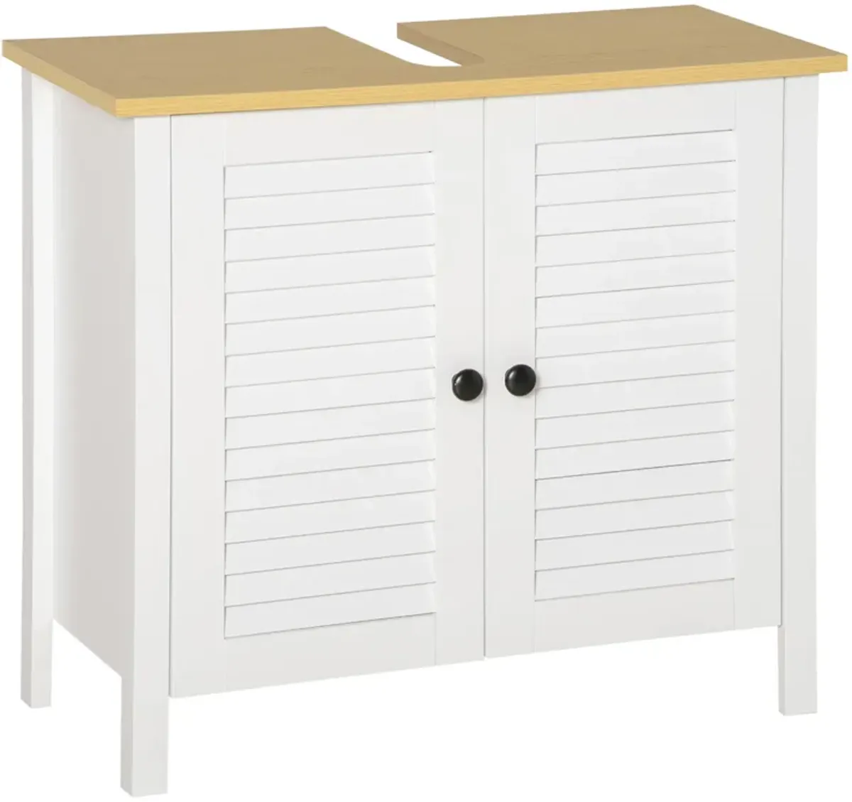 White Under-Sink Storage: Double Layer 2-Door Bathroom Floor Cabinet