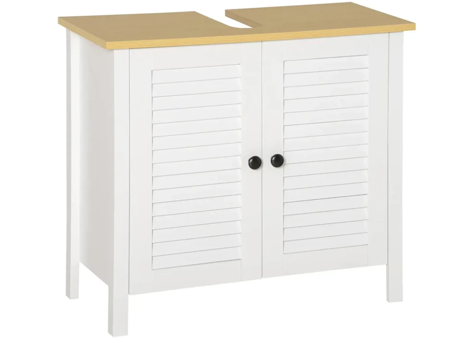 White Under-Sink Storage: Double Layer 2-Door Bathroom Floor Cabinet