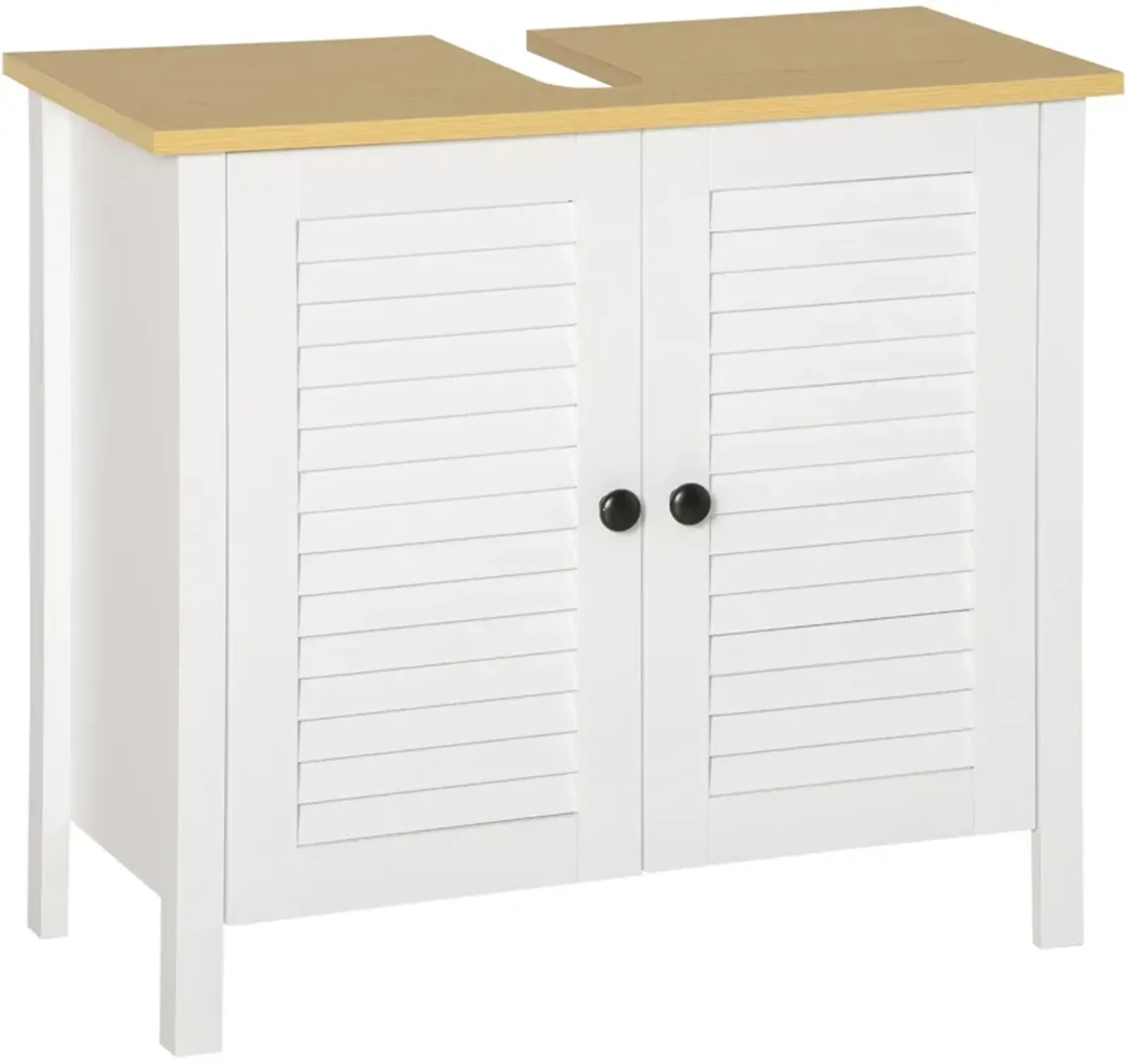 White Under-Sink Storage: Double Layer 2-Door Bathroom Floor Cabinet