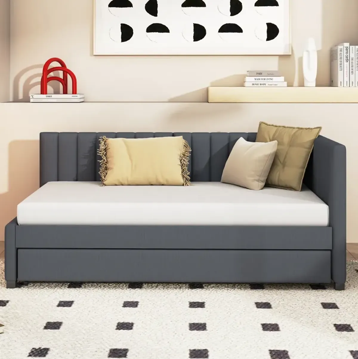 Merax Upholstered Daybed Bed Frame with Trundle