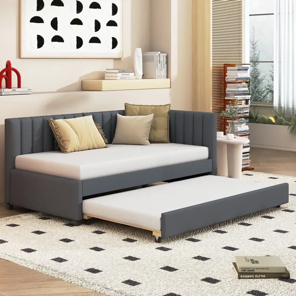 Merax Upholstered Daybed Bed Frame with Trundle