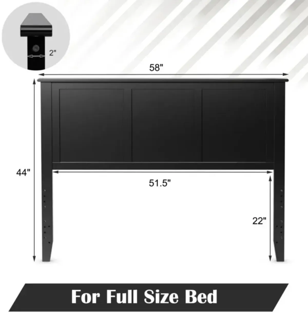 Hivvago Full Wood Headboard Flat Panel with Pre-drilled Holes and Height Adjustment