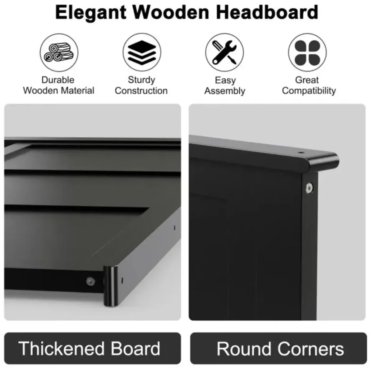 Hivvago Full Wood Headboard Flat Panel with Pre-drilled Holes and Height Adjustment