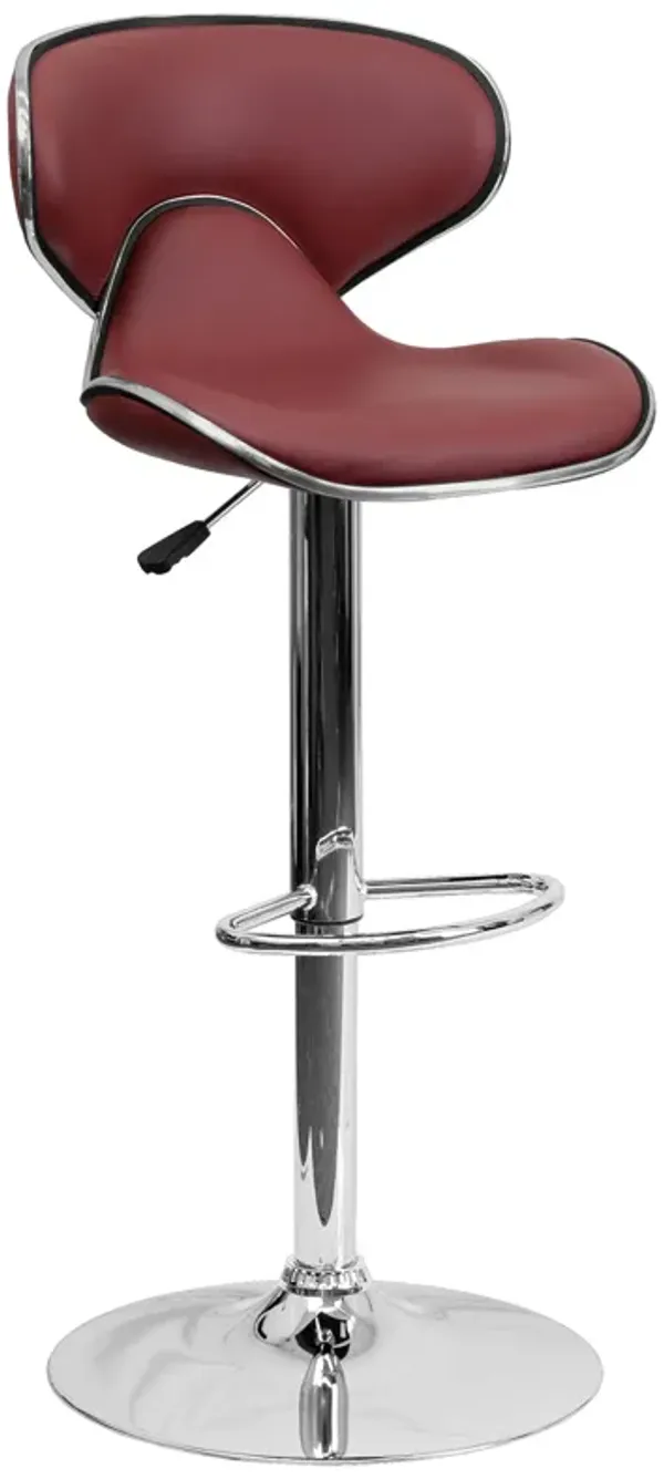 Flash Furniture Devin Contemporary Cozy Mid-Back Burgundy Vinyl Adjustable Height Barstool with Chrome Base