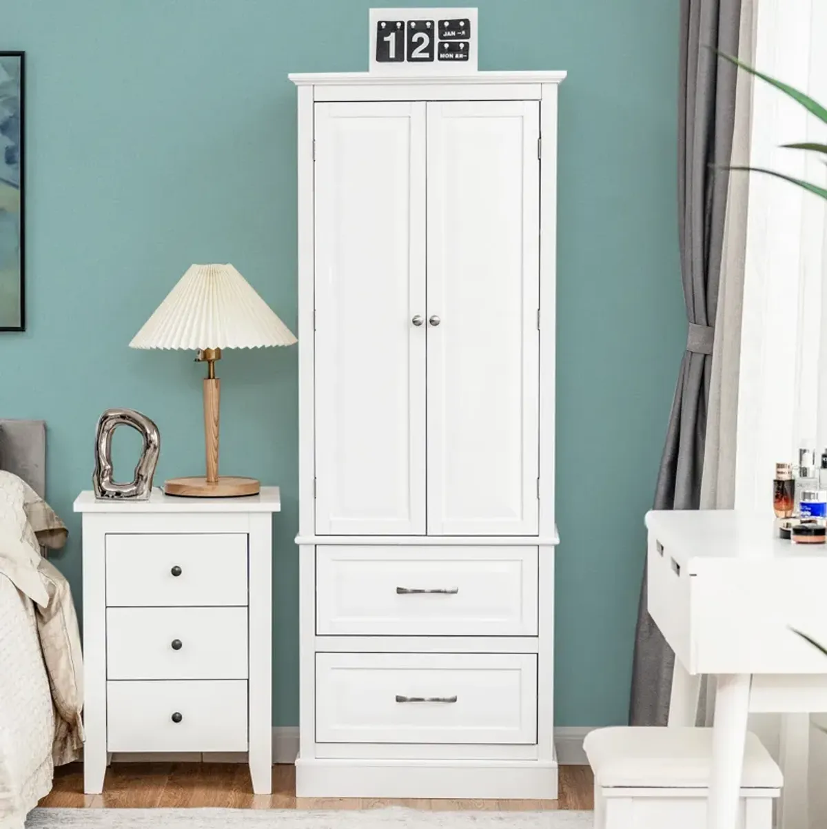 62 Inch Freestanding Bathroom Cabinet with Adjustable Shelves and 2 Drawers